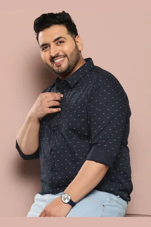 Sztori Men Plus Size Classic Printed Pure Cotton Casual Shirt