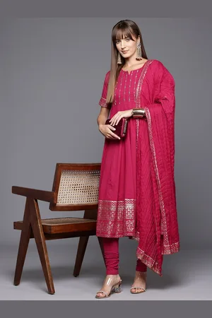 Biba Yoke Design Sequinned Pure Cotton Tie-Up Kurta with Churidar & Dupatta