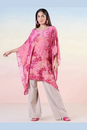 Liva Floral Print Flared Sleeve Liva Kaftan Top