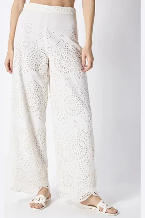 COVER STORY Women Schiffli Mid-Rise Cotton Trousers