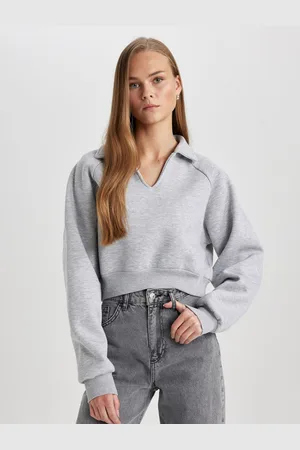 DeFacto Women Solid Crop Sweatshirt