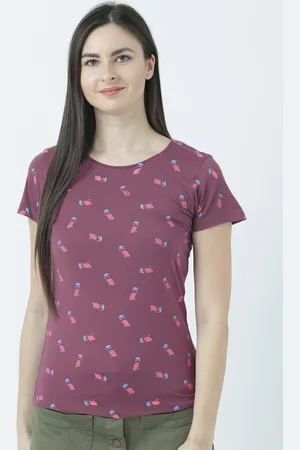 Huetrap Women Maroon Printed Round Neck T-shirt