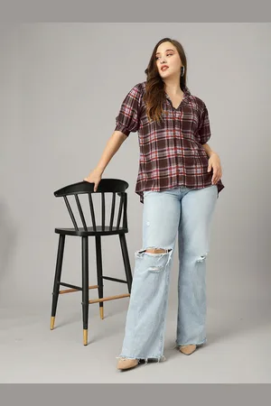 Curvy Lane Standard Cuban Collar Tartan Checked Casual Shirt