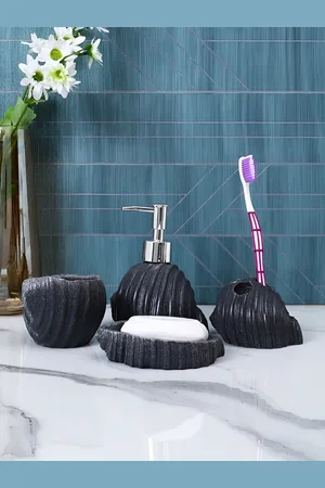 Aura Grey 4 piece Abstract Resin Bath Accessories Set