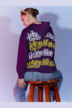 DressBerry Purple & White Mickey Mouse Printed Hooded Cotton Pullover Sweatshirt