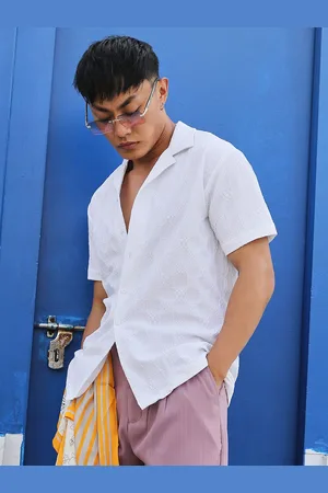 Campus Spread Collar Short Sleeves Casual Shirt