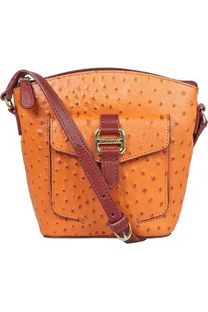 Hidesign Tan Brown Geometric Textured EE LOTUS Leather Sling Bag