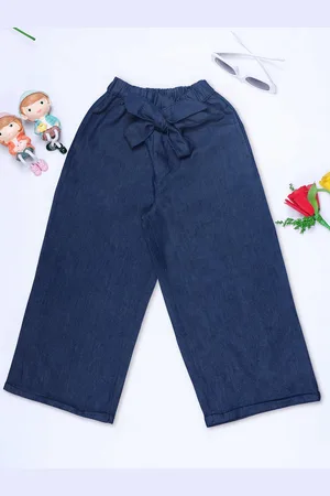 HERE&NOW Girls Smart Denim Loose Fit Parallel Trousers