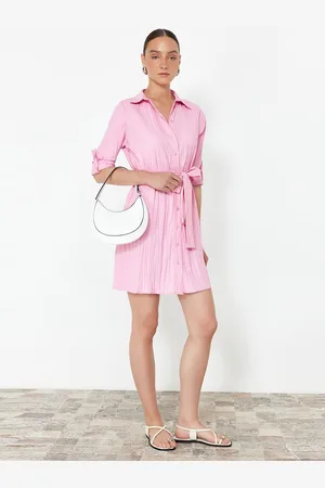 Trendyol Women Shirt Collar Long Roll-Up Sleeves Shirt Dress