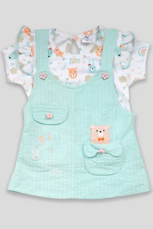 Babys Day Infant Girls Printed Cotton Dungaree With Printed Top