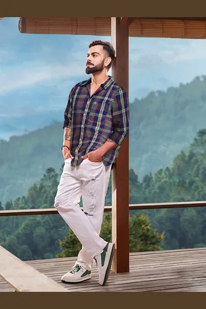 WROGN Men Navy Blue & Olive Green Slim Fit Checked Casual Shirt