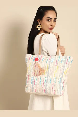 Sangria Embellished Oversized Shopper Tote Bag with Tasselled Detail