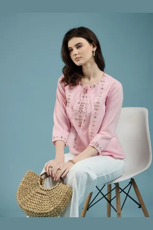DressBerry Ethnic Motifs Printed Embroidered Round Neck Pure Cotton Top