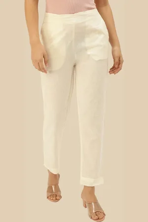 De Moza Women Slim Fit Cotton Cigarette Trousers