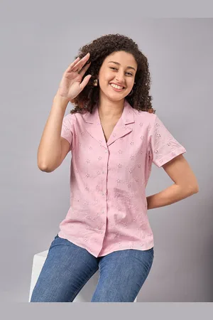 Roadster The Lifestyle Co. Pink Schiffli Embroidered Cotton Shirt Style Top