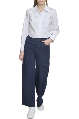 DKNY Embellished Cotton Spread Collar Casual Shirt