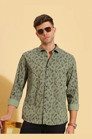 HERE&NOW Slim Fit Floral Printed Spread Collar Cotton Shirt