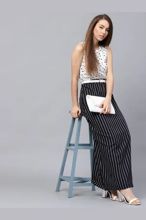 ATHENA Women Black & Off-White Striped Maxi Dress