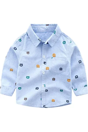 Stylecast Boys Blue Spread Collar Printed Regular Fit Cotton Casual Shirt