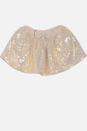 MINI KLUB Girls Champagne-Coloured Embellished A-Line Sequin Mini Skirt