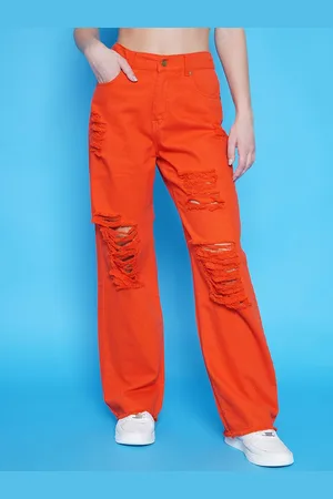 BAESD Women Highly Distressed Coloured Shade Straight Fit High Waist Ripped Denim Jeans