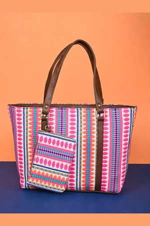 Sangria Self Design Structured Cotton Oversized Tote Bag