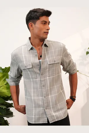 LocoMotive Premium Textured Checked Utility Pocket Cotton Relaxed Shirt