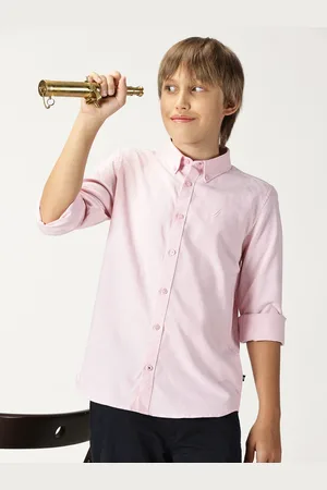 Nautica Boys Premium Self Design Spread Collar Long Sleeves Cotton Casual Shirt