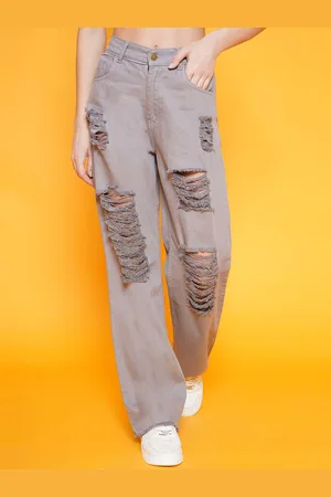 BAESD Women Highly Distressed Light Shade Straight Fit High Waist Ripped Denim Jeans