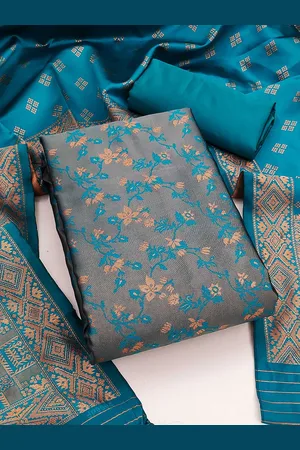 Ishin Unstitched Floral Woven Design Zari Dress Material