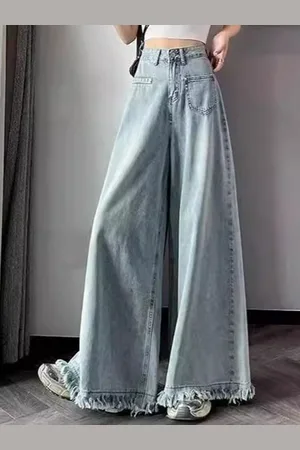 LULU & SKY Women Wide Leg High Rise Clean Look Heavy Fade Jeans