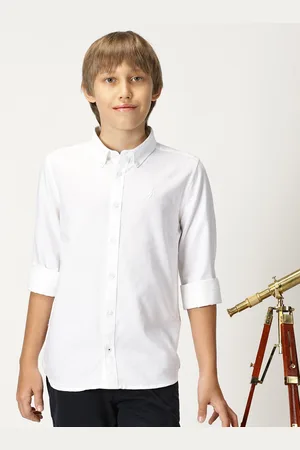 Nautica Boys Premium Self Design Spread Collar Long Sleeves Cotton Casual Shirt