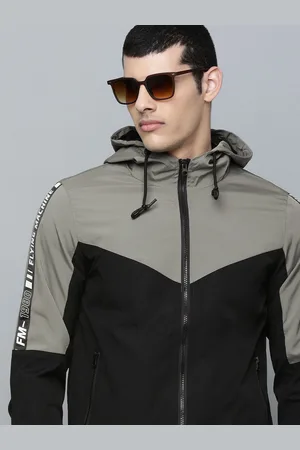 Flying Machine Men Grey & Black Hooded Bomber Jacket