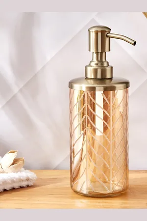 Home Centre Gold-Toned Geometric Glass Soap Dispenser
