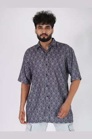 Brown brothers Relaxed Geometric Printed Spread Collar Long Sleeves Oversized Casual Shirt