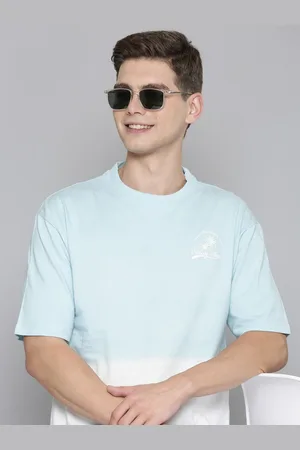 Mast & Harbour Blue Tie & Dye Drop-Shoulder Sleeves Bio Finish Cotton Relaxed Fit T-shirt