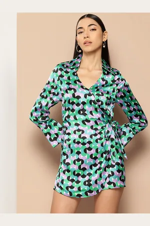 Chemistry Print Satin Mini Wrap Dress