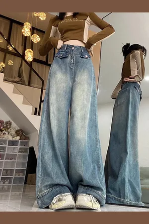 LULU & SKY Women Wide Leg High Rise Clean Look Heavy Fade Jeans