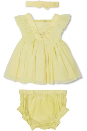 GJ baby Girls Square Neck Flutter Sleeves Gathered Detailed Fit & Flare Dress