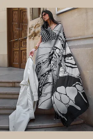 Ishin Floral Satin Saree With Blouse Piece