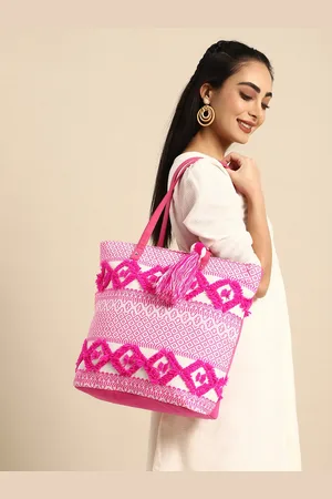 Sangria Geometric Embroidered Oversized Shopper Tote Bag