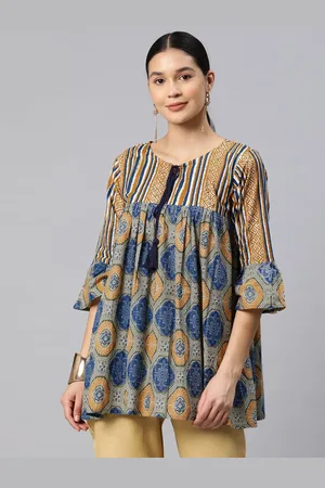 Kalini Ethnic Printed Tie-Up Neck Cotton Tunic