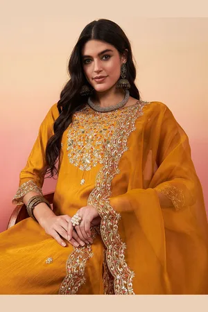 Indo Era Floral Embroidered Regular Thread Work Liva Kurta With Trousers & Dupatta