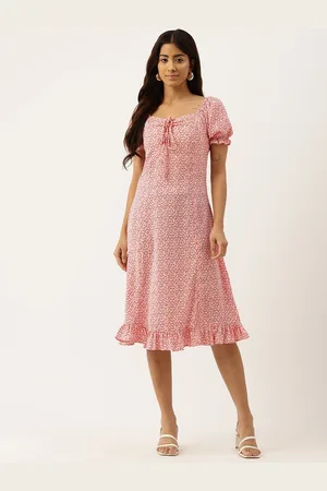 Berrylush Floral Print Crepe A-Line Dress