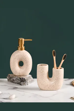 Nestasia Beige 2 Pieces Abstract Matte Ceramic Bath Accessories Set
