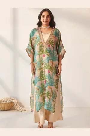 Ambraee Floral Printed Gotta Patti Detailed Tissue Straight Kurta with Palazzo
