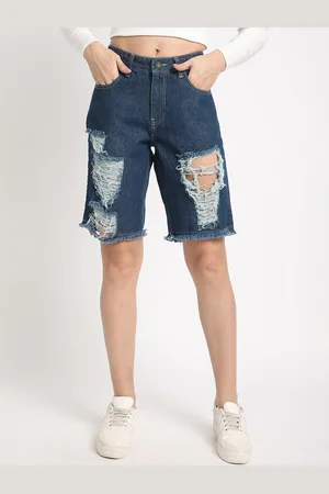 Bene Kleed Slim Fit High-Rise Distressed Denim Shorts
