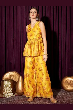 indo street Floral Printed V-Neck Top With Palazzos