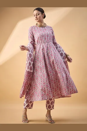 Deewa Women Floral Printed Empire Pure Cotton Kurta with Trousers & With Dupatta