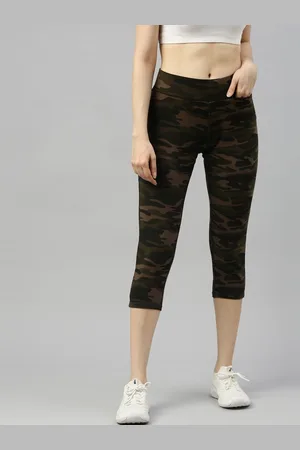Goldstroms Women Green & Black Camouflage Printed Gym Tights